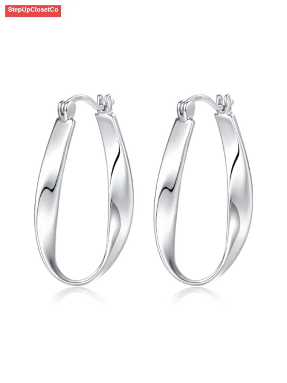 Twisted Hoop Earrings Sterling Silver Post Hypoallergenic Big 32mm
